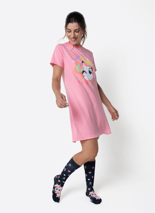 Camisola Manga Curta Feminino Unicórnio Encantado