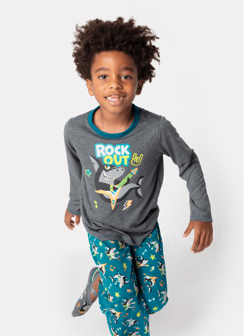 Pijama Manga Longa Menino Tubarão Rockstar