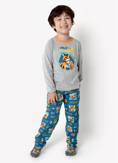 Pijama Manga Longa Menino Tigre Robô