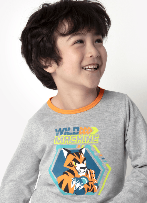 Pijama Manga Longa Menino Tigre Robô