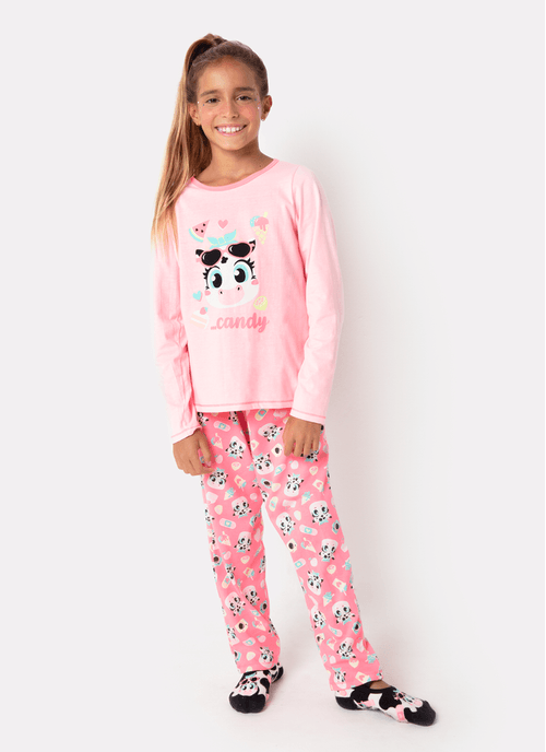 Pijama Manga Longa Menina Teen Vaca