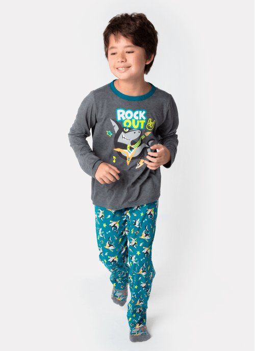 Pijama Manga Longa Menino Teen Tubarão Rockstar