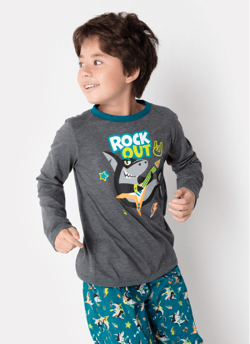 Pijama Manga Longa Menino Teen Tubarão Rockstar