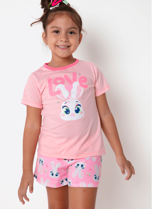 Pijama Manga Curta Menina Coelha Romântica