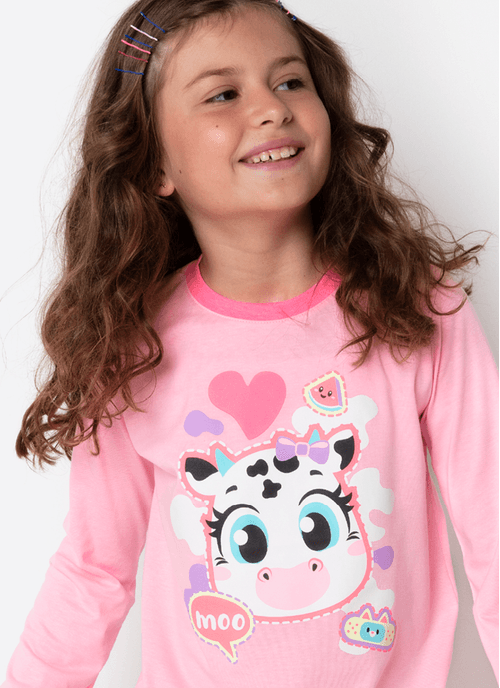 Pijama Manga Longa Menina Teen Vaca Patches