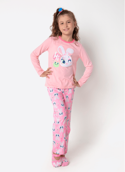 Pijama Manga Longa Menina Teen Coelha Romântica