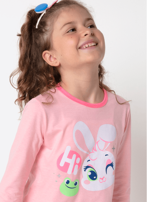 Pijama Manga Longa Menina Teen Coelha Romântica