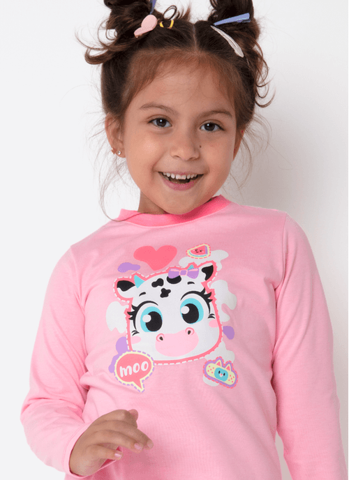 Pijama Manga Longa Menina Vaca Patches