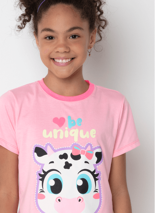 Pijama Manga Curta Menina Teen Vaca Patches