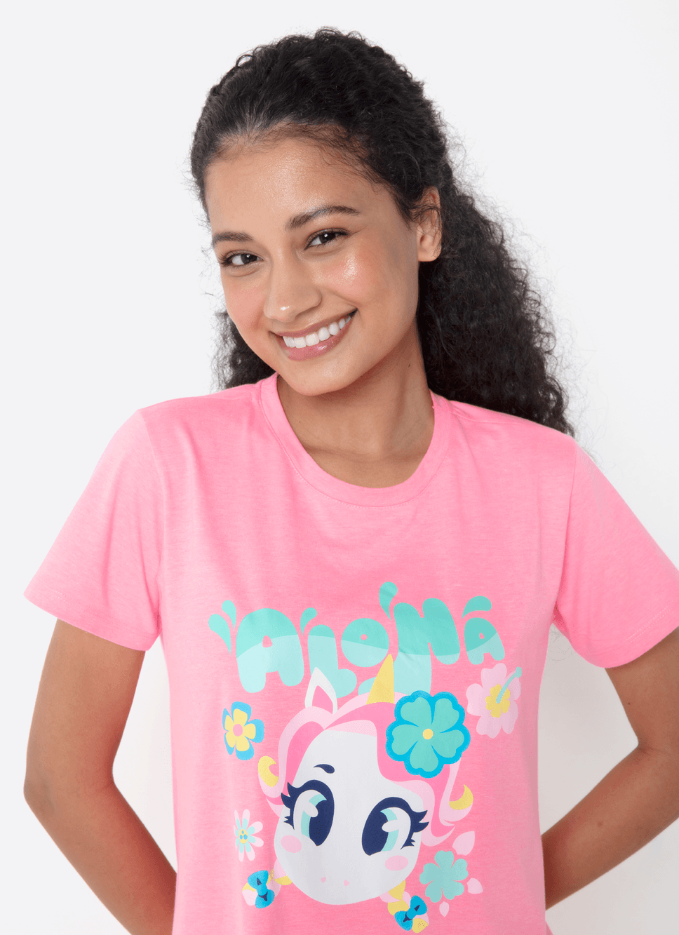 Camisola-Manga-Curta-Feminina-Unicornio-Aloha