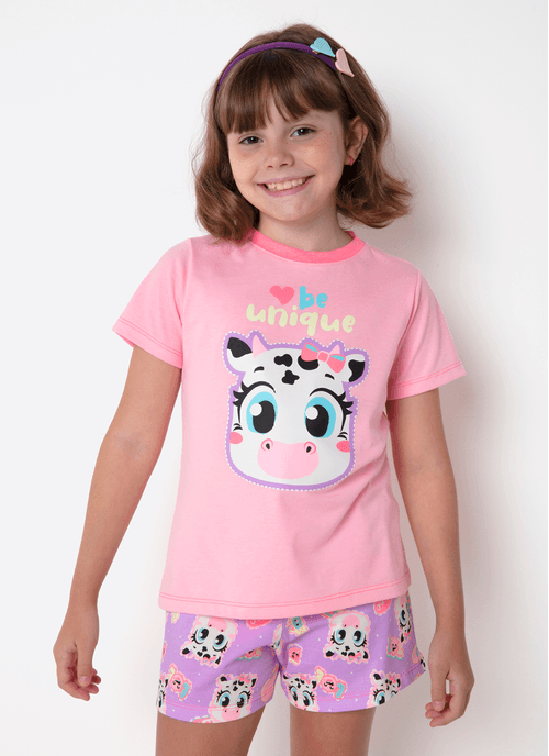Pijama Manga Curta Menina Vaca Patches