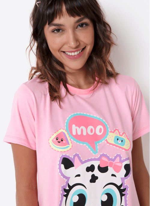 Camisola Manga Curta Feminina Vaca Patches