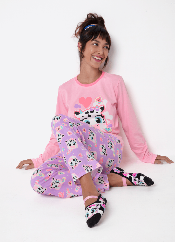 Pijama-Manga-Longa-Feminino-Vaca-Patches