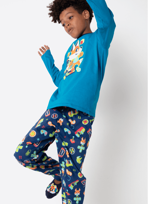 Pijama Manga Longa Menino Teen Raposa Gamer
