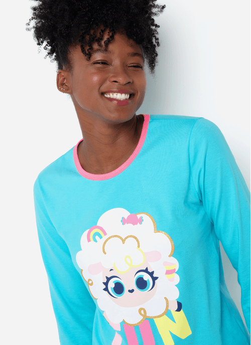 Pijama Manga Longa Feminino Ovelha