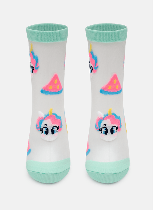 Meia Soquete Transparente Menina Unicórnio Aloha