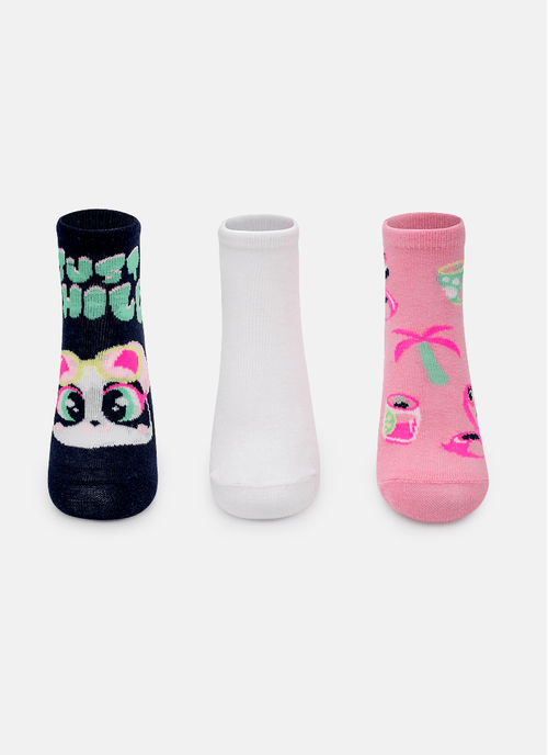 Kit com 3 meias Menina Panda Miami