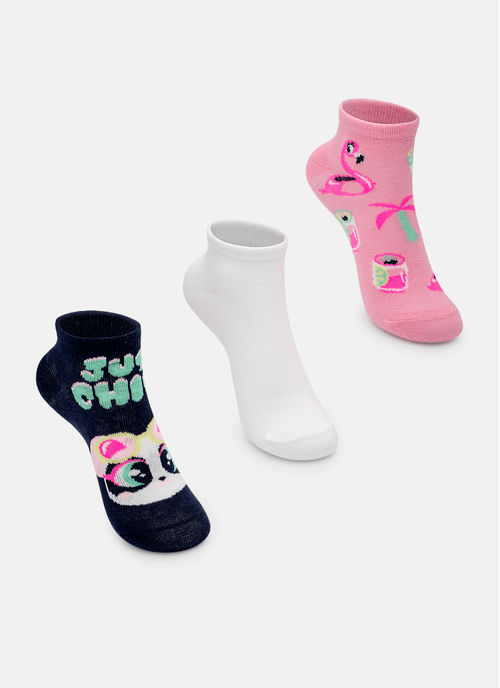 Kit com 3 meias Menina Panda Miami