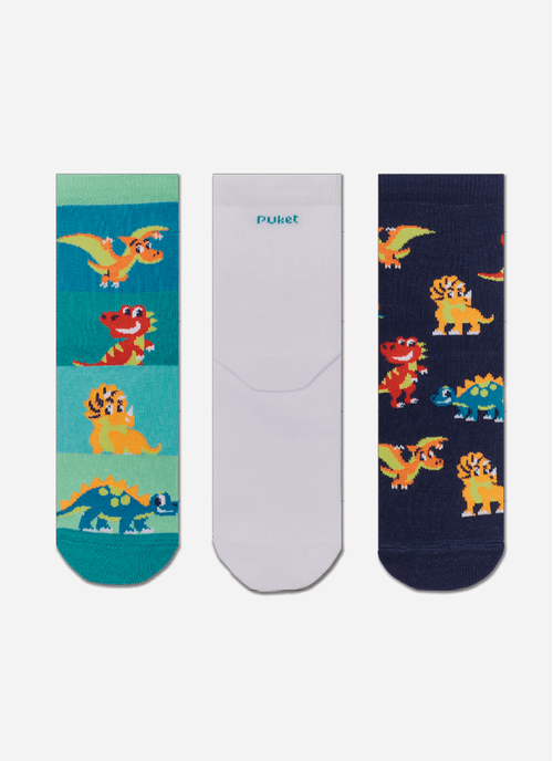 Kit com 3 Meias Soquete Menino Dinossauro