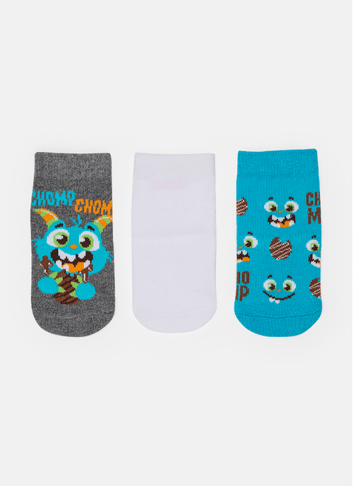 Kit com 3 Meias Soquete Bebê Menino Monstros