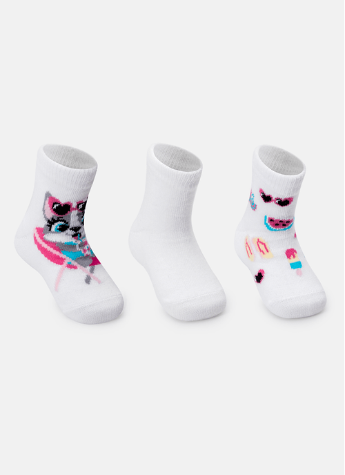Kit com 3 Meias Soquete Bebê Menina Cachorro