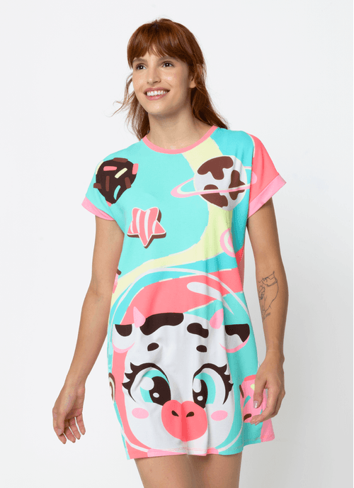 Camisola Manga Curta Viscolycra Feminina Vaca Chocolate