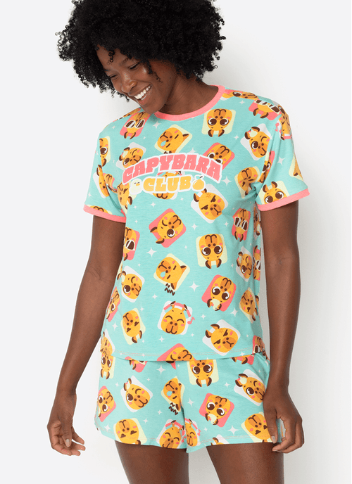 Pijama Manga Curta Viscolycra Feminino Capy Bora