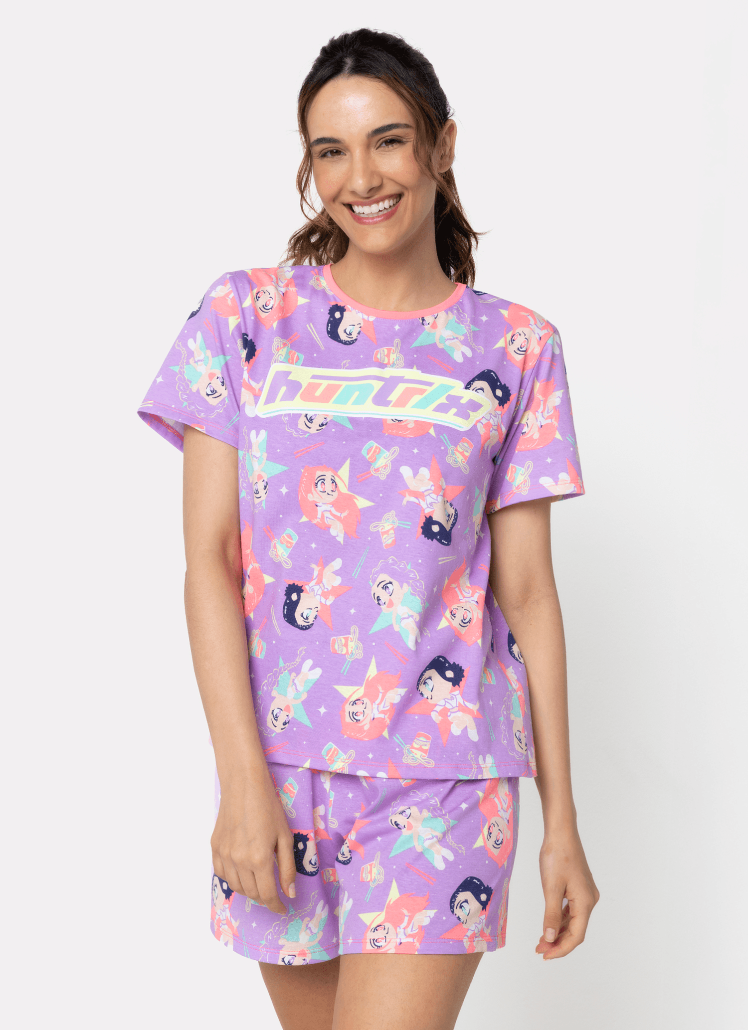 Pijama-Manga-Curta-Algodao-Feminino-Guerreiras-Do-K-pop