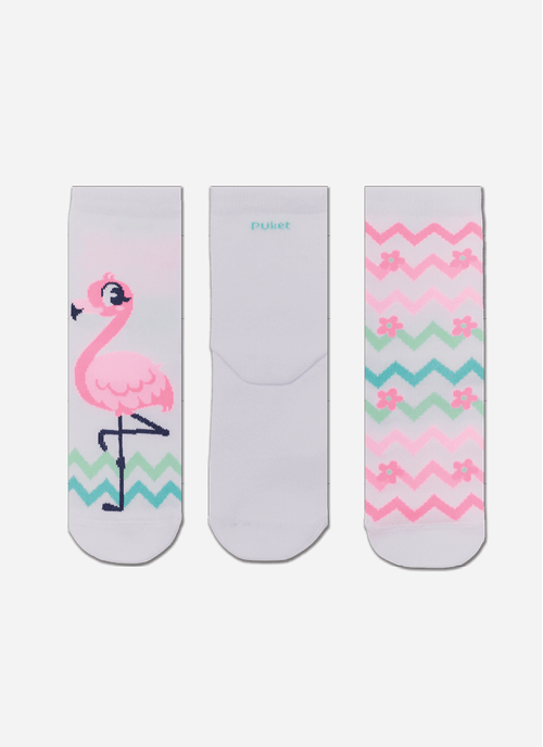 Kit com 3 Meias Soquete Menina Flamingo