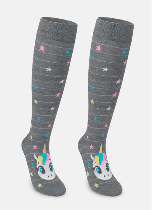 Meia Cano 3/4 Feminina Unicórnio Estrela