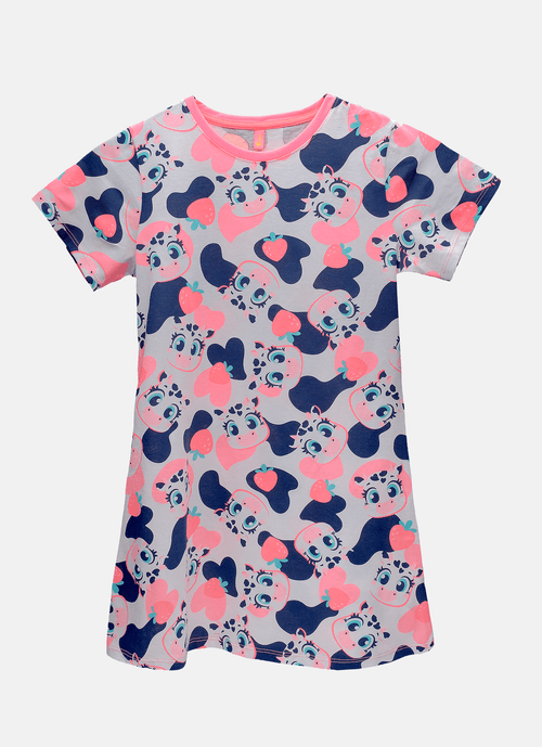 Camisola Manga Curta Algodão Feminina Vaca Romântica