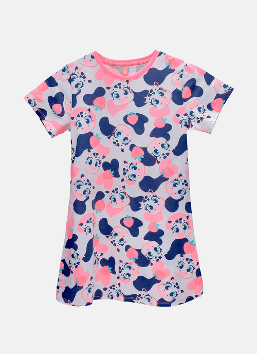 Camisola Manga Curta Algodão Menina Teen Vaca Romântica