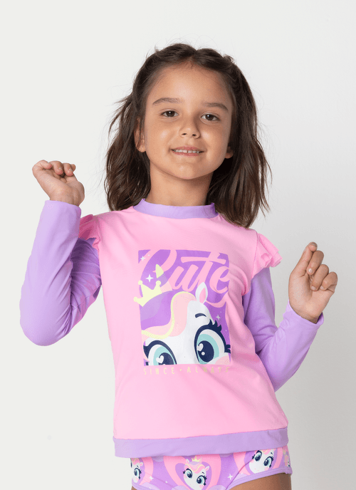 Camiseta Manga Longa Menina Unicórnio Diamante