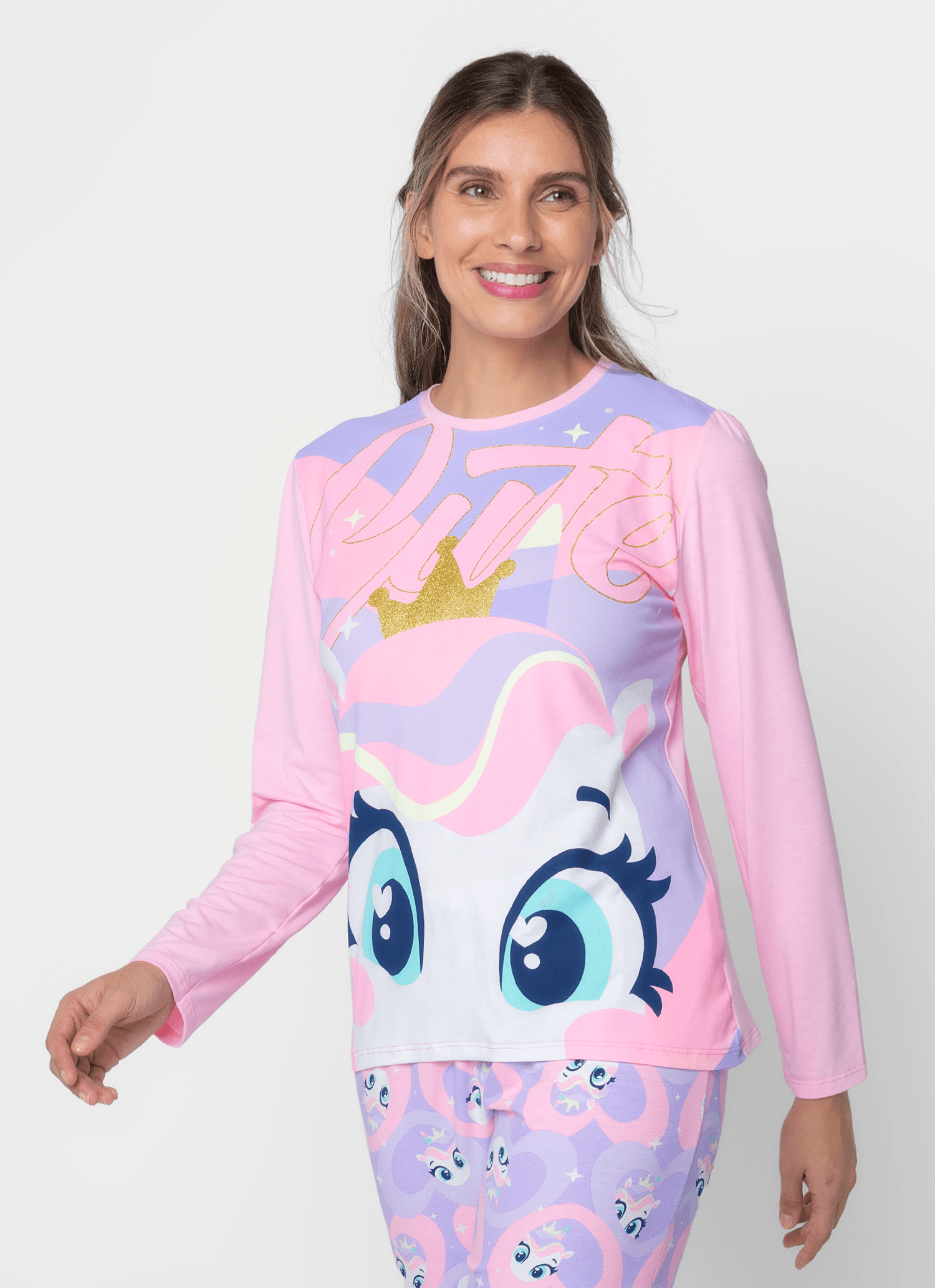 Pijama-Manga-Longa-Viscolycra-Feminino-Unicornio-Diamante