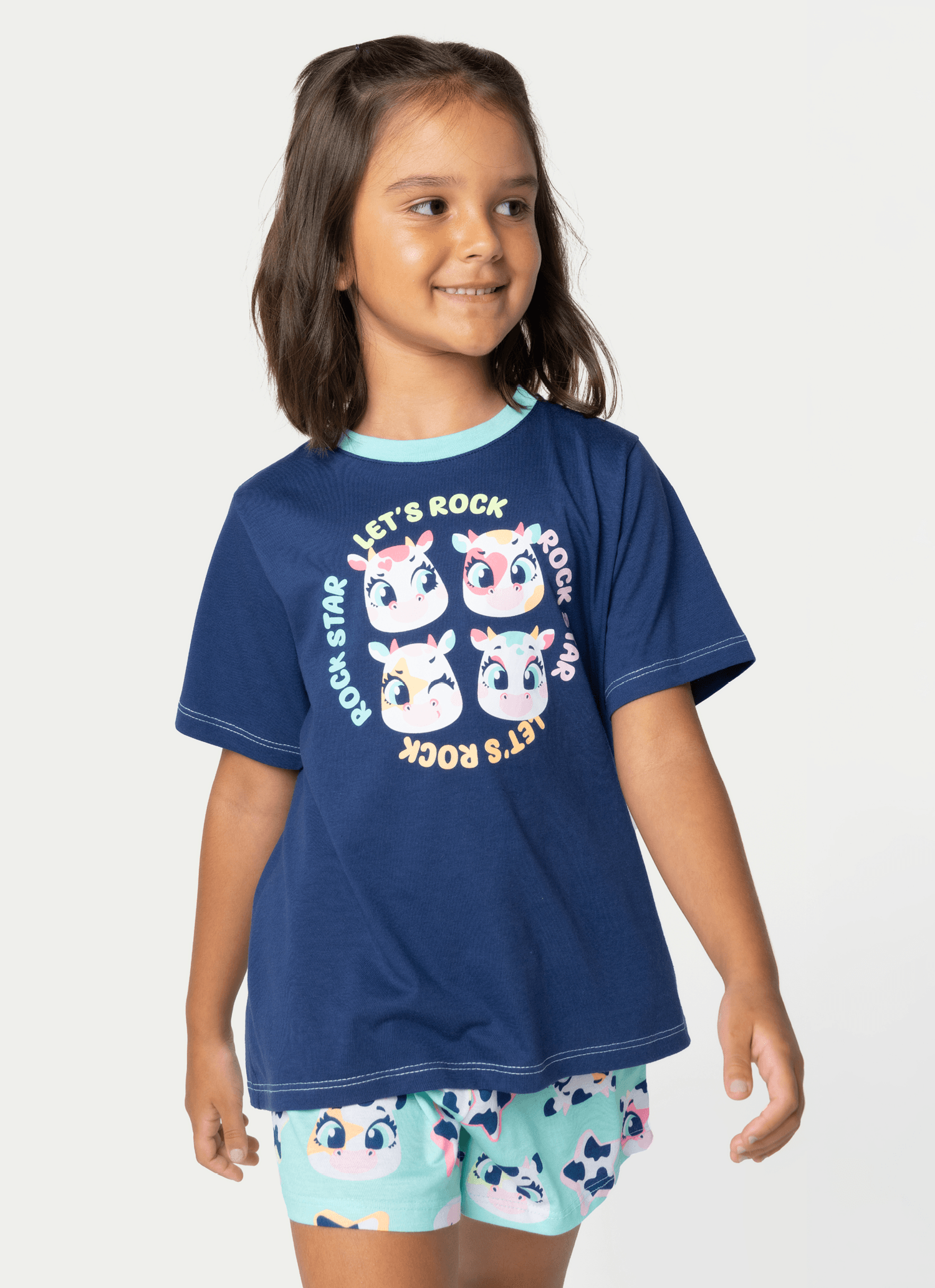 Pijama-Manga-Curta-Algodao-Menina-Vaca-Moosic