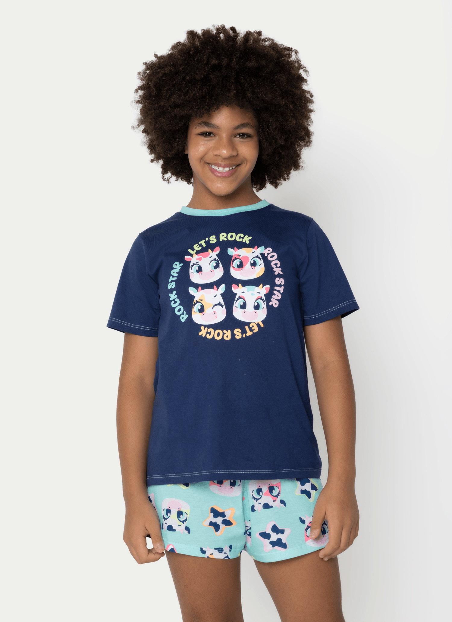 Pijama-Manga-Curta-Algodao-Menina-Teen-Vaca-Moosic
