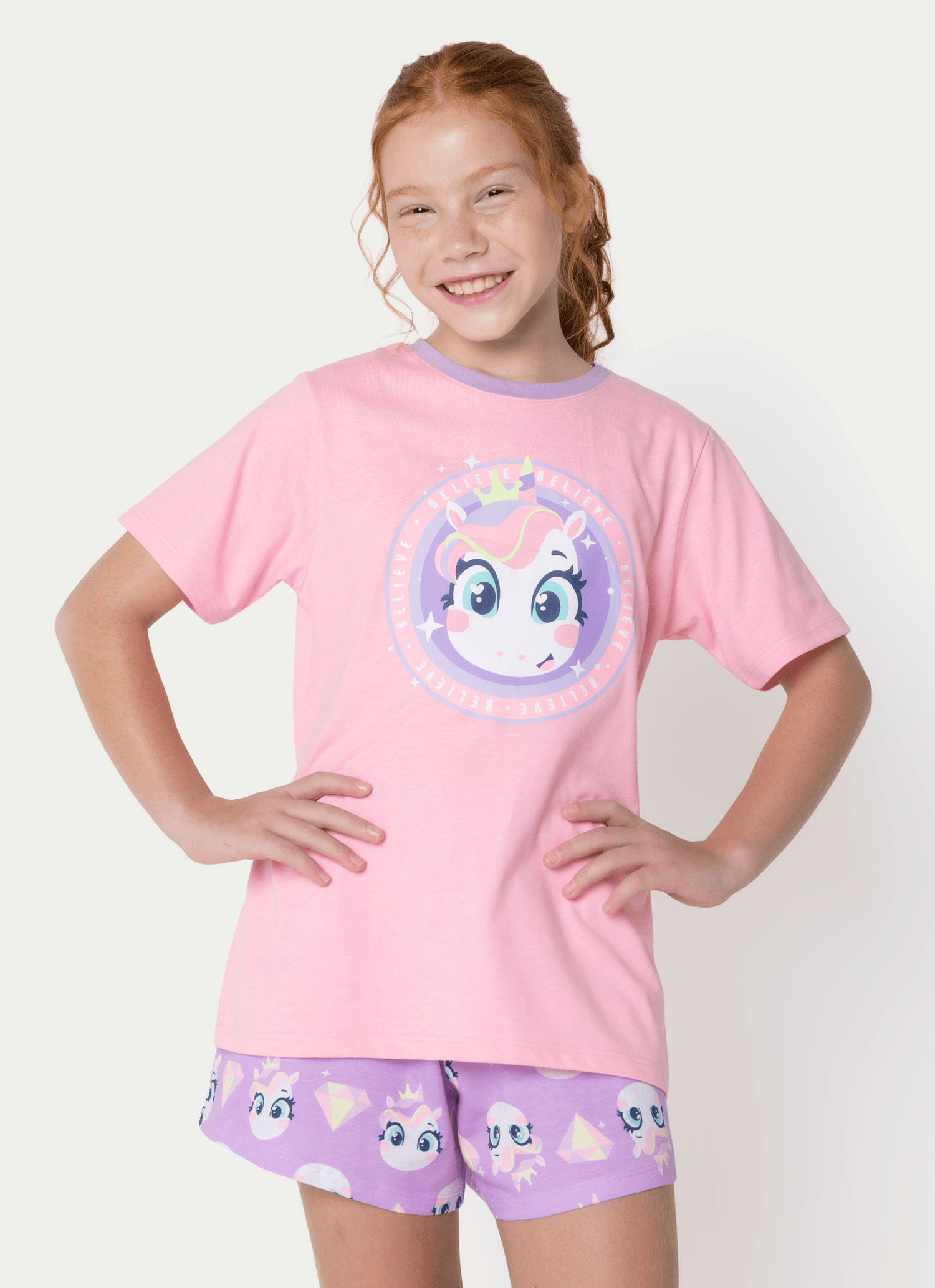 Pijama-Manga-Curta-Menina-Teen-Unicornio-Diamante