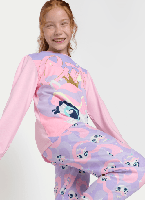 Pijama Manga Longa Viscolycra Menina Teen Unicórnio Diamante
