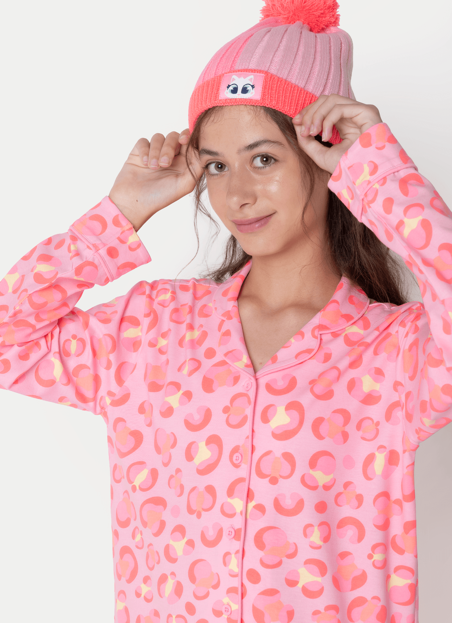 Pijama-Manga-Longa-Viscose-Menina-Teen-Gata-Cereja