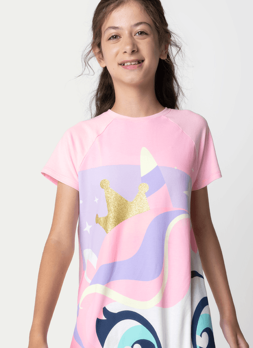 Camisola Manga Curta Viscolycra Menina Teen Unicórnio Diamante