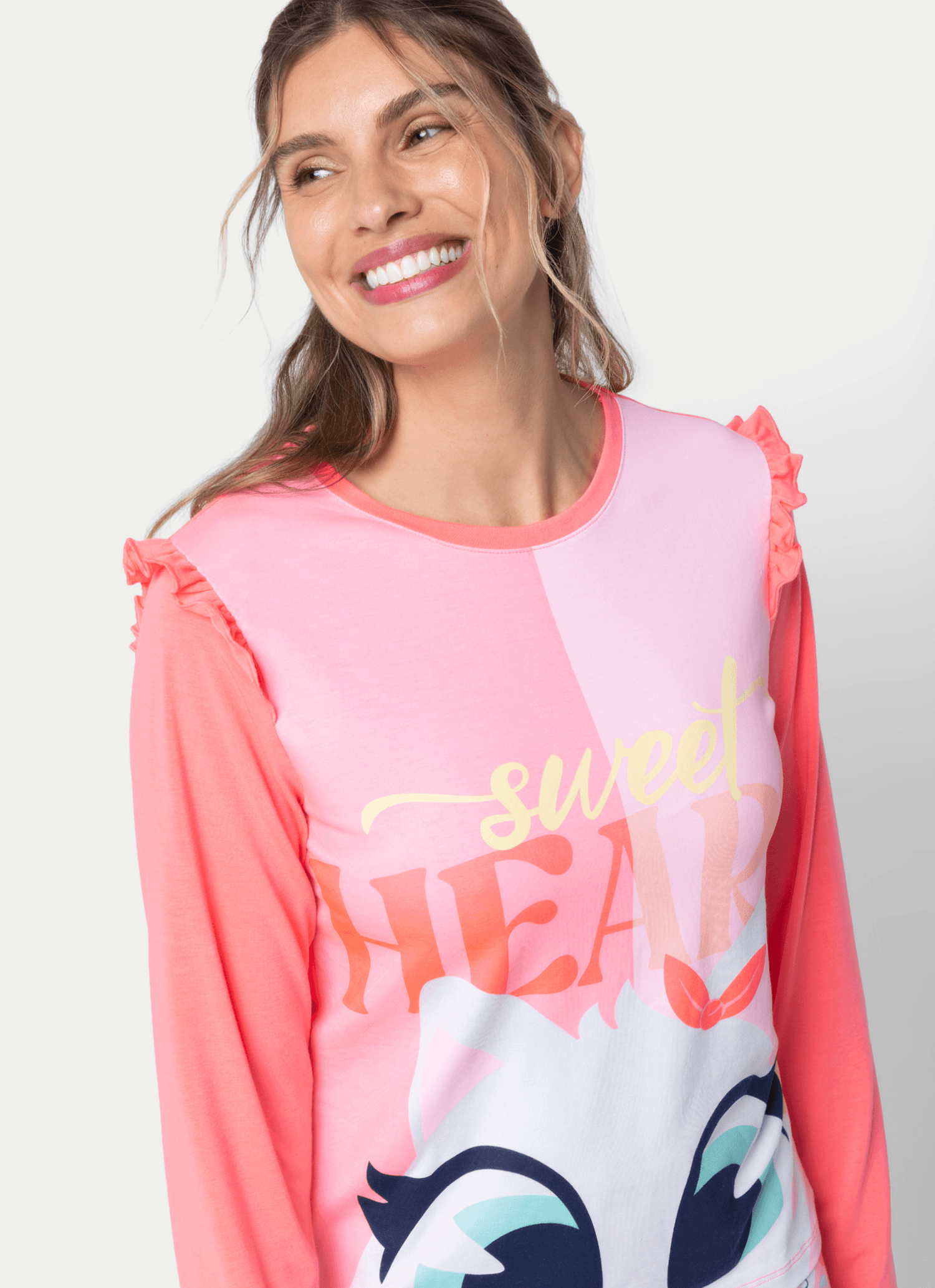 Pijama-Manga-Longa-Viscolycra-Feminino-Gata-Cereja