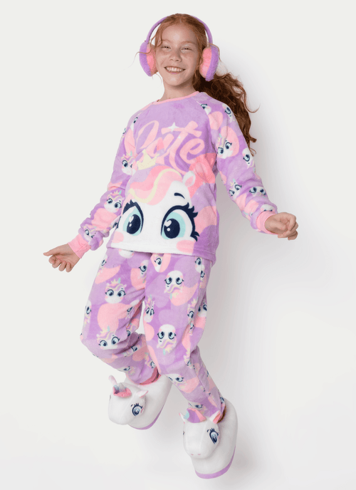 Pijama Manga Longa Soft Menina Teen Unicórnio Diamante