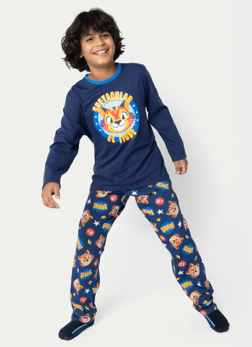 Pijama Manga Longa Algodão Menino Teen Tigre Lucha