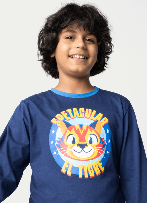 Pijama Manga Longa Algodão Menino Teen Tigre Lucha