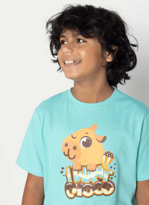 Pijama Manga Curta Algodão Menino Teen Capivara Chocolate