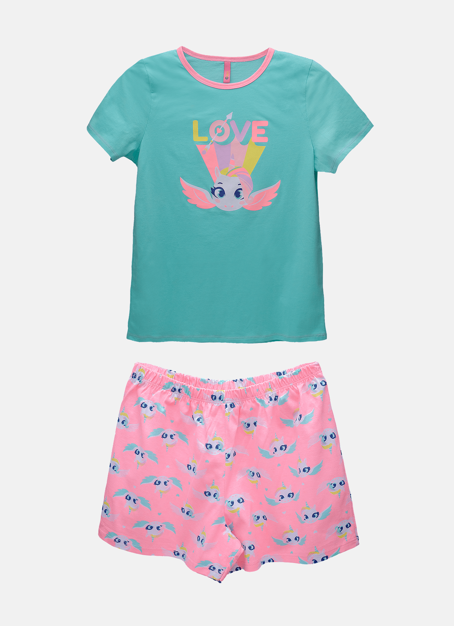 Pijama-Manga-Curta-Algodao-Menina-Teen-Unicornio-Love