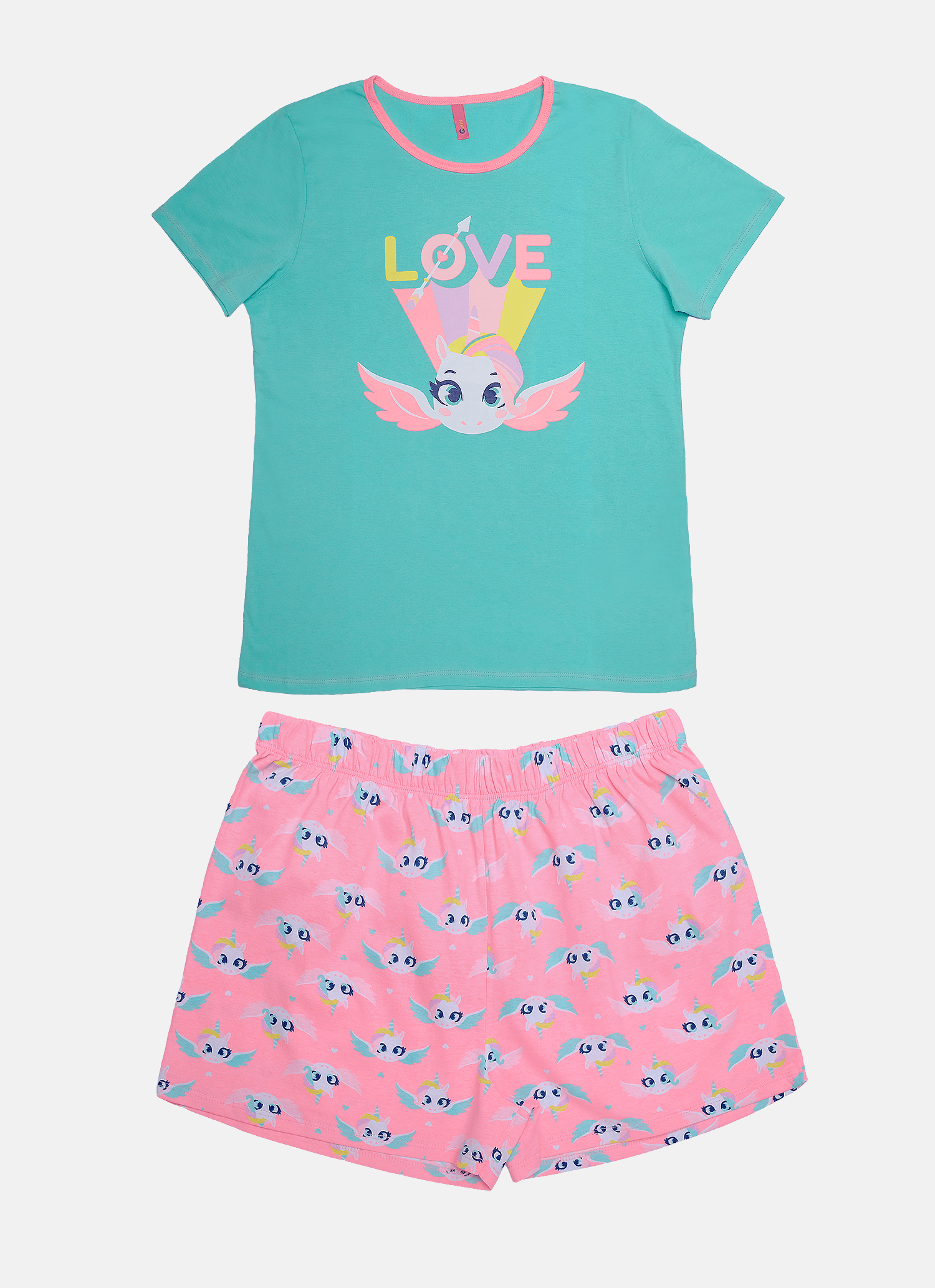 Pijama-Manga-Curta-Algodao-Feminino-Unicornio-Love