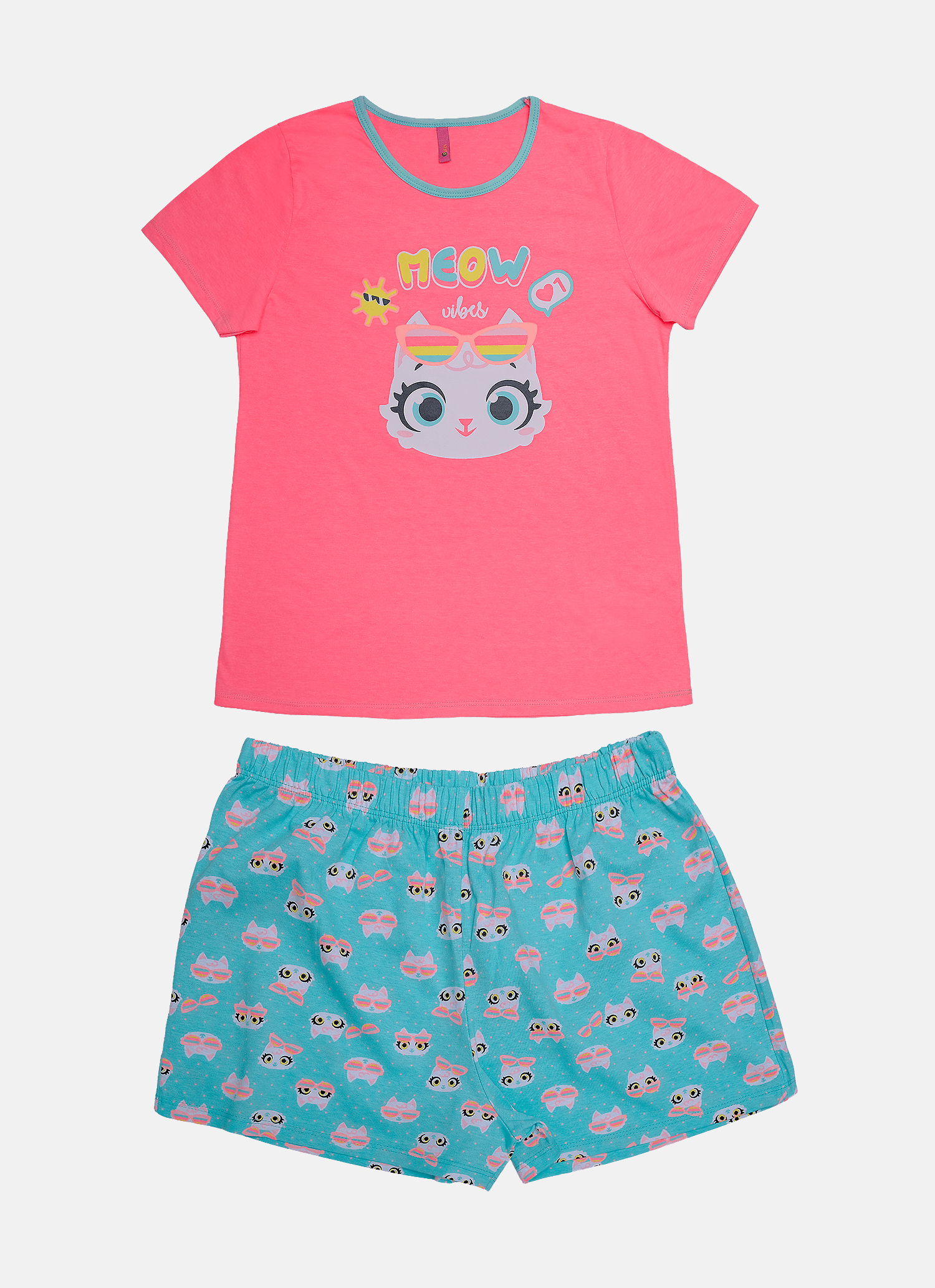 Pijama-Manga-Curta-Feminino-Gata-Meow
