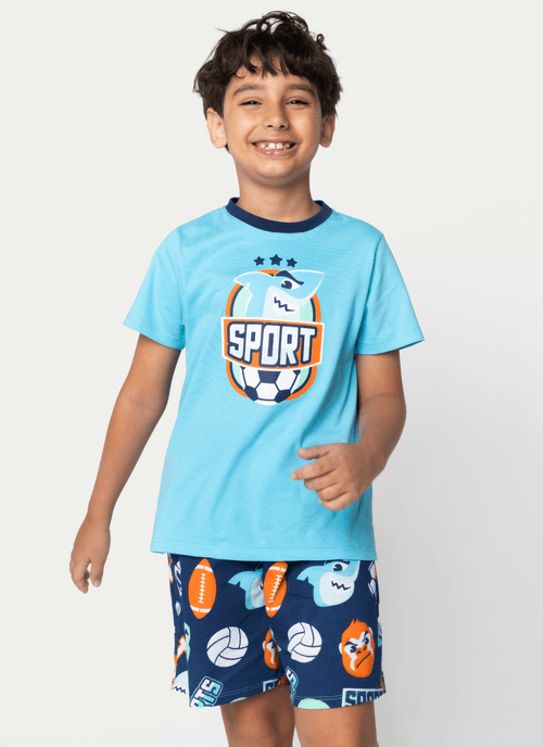 Pijama Manga Curta Algodão Menino Tuba Futebol