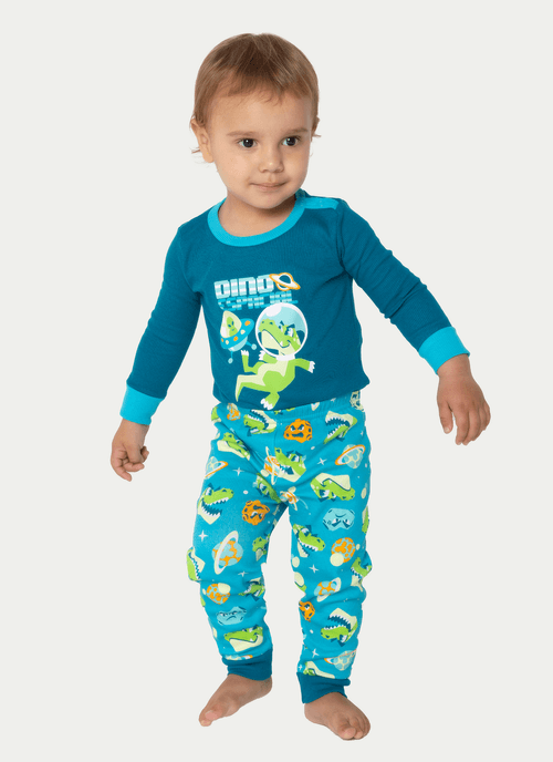 Pijama Manga Longa Bebê Menino Dino Astronauta